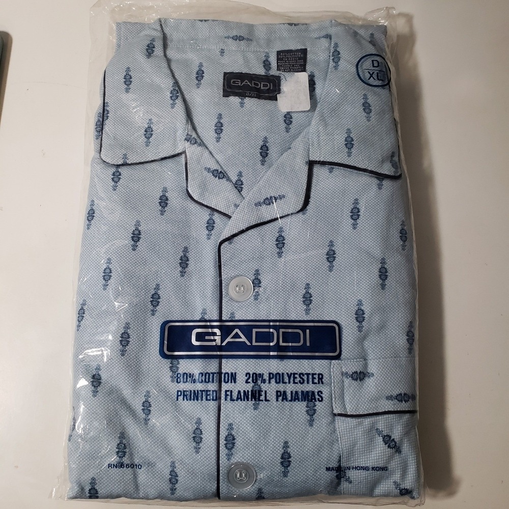 Gaddi Pajamas Mens XL Blue Printed Flannel 2 PC Set Vintage Deadstock New